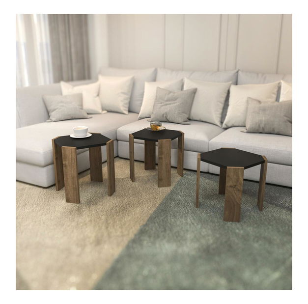 Set 3 konferenčních stolků Lorizolla (antracit + ořech)