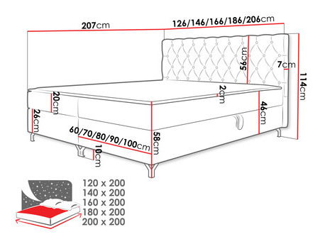 Manželská postel 180 cm Jenaks 2 (šedá) (s roštem a matrací) (s úl. prostorem)