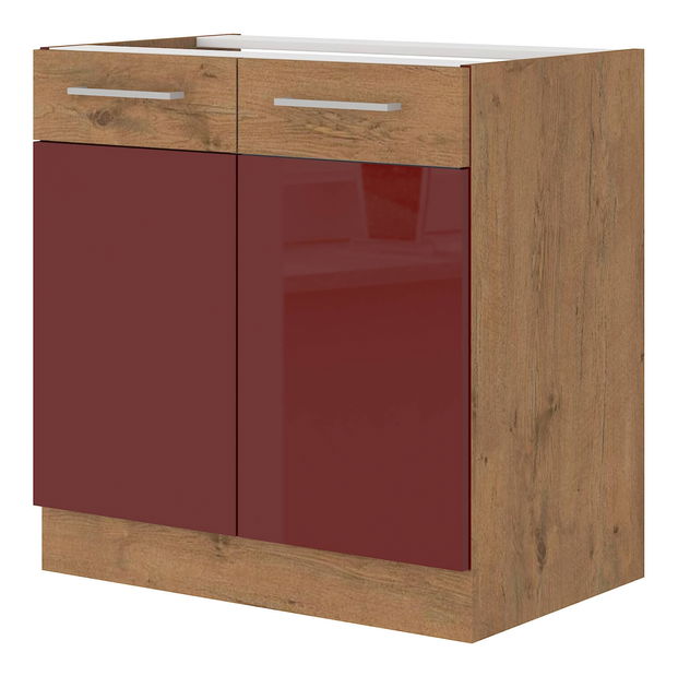 Dolní kuchyňská skříňka pod dřez Virion 80 ZL 2F BB (dub lancelot + bordó)