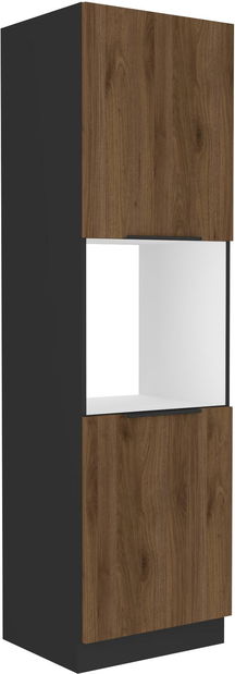 Potravinová kuchyňská skříňka na troubu Manana 60 DP 210 2F (korpus: černá matná + fronta: ořech okapi)