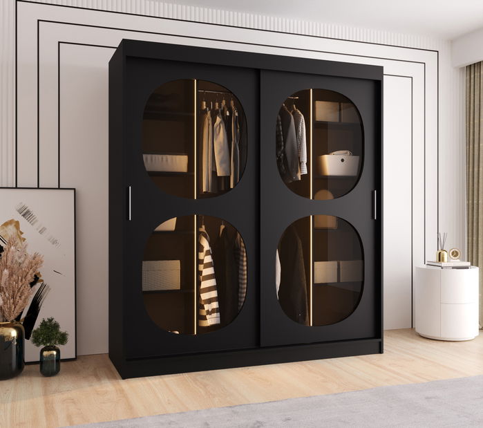 Šatní skříň 180 cm Boomer 2 (černá) (s osvětlením)