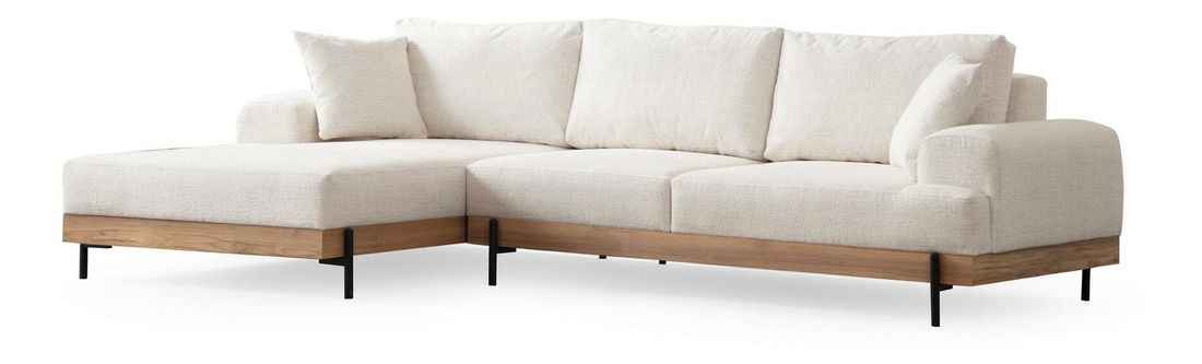 Rohová sedačka Etorella (L) (bílá + dub)