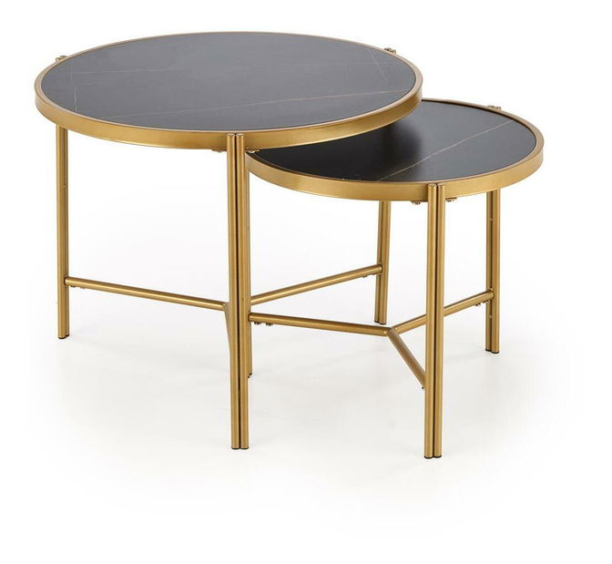 Set 2 ks. konferenčních stolků Fantoma (černý mramor + zlatá)