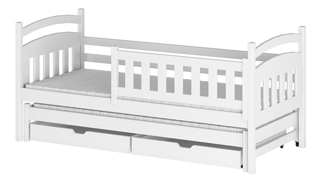 Dětská postel 90 cm GLYNDA (s roštem a úl. prostorem) (bílá)