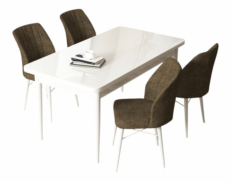 Jídelní set Arpo (bílá + hnědá) (pro 4 osoby)
