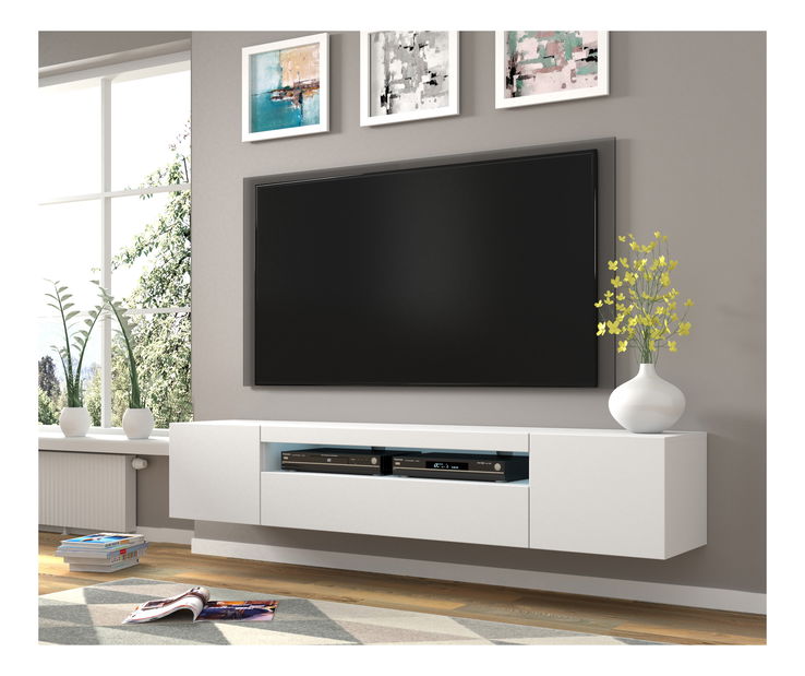 TV stolek/skříňka Aurinko 200 (matná bílá) (s osvětlením)