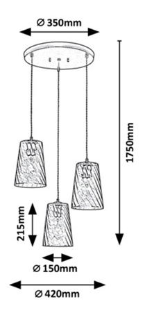 Závěsné svítidlo Asisite 3 (zlatá + modrá)