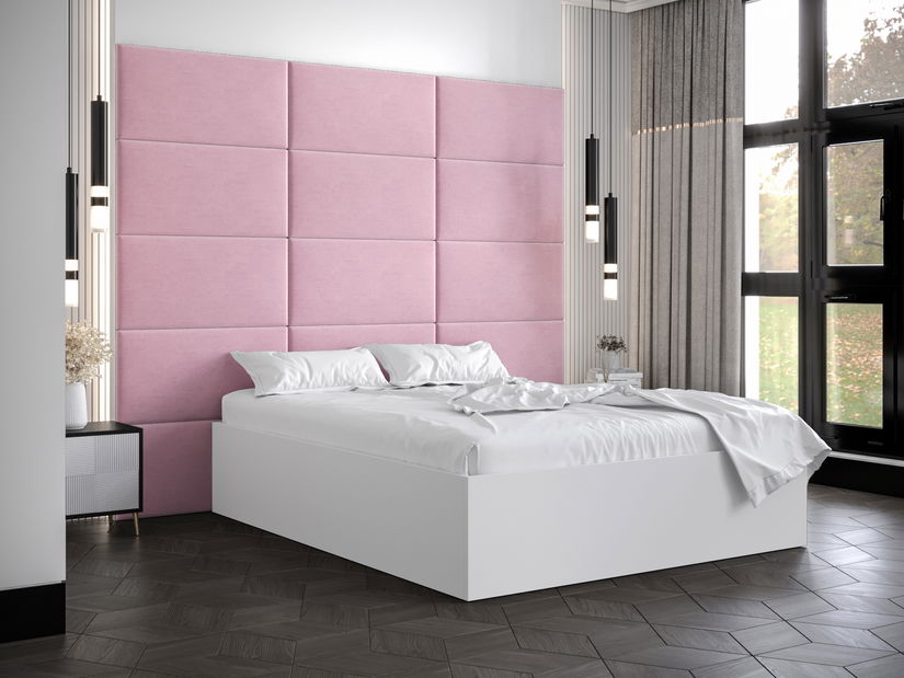 Manželská postel s čalouněným čelem 160 cm Brittany 1 (bílá matná + růžová) (s roštem)