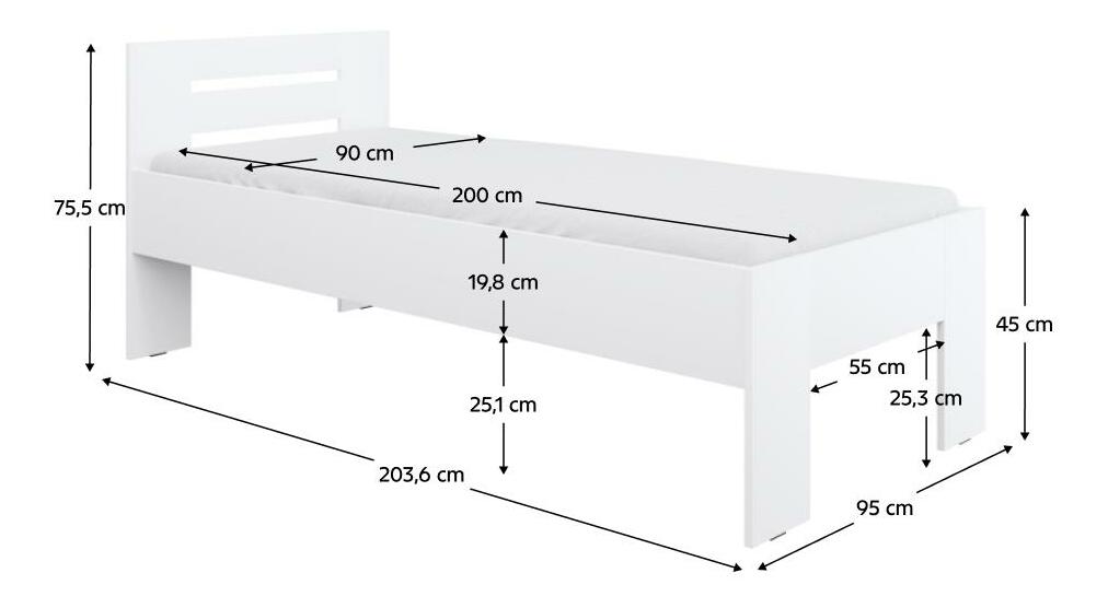 Jednolůžková postel 90x200 cm Boyard (bílá)