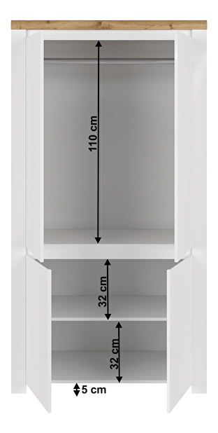 Šatní skříň Vilgi 4D (lesk bílý + dub wotan)