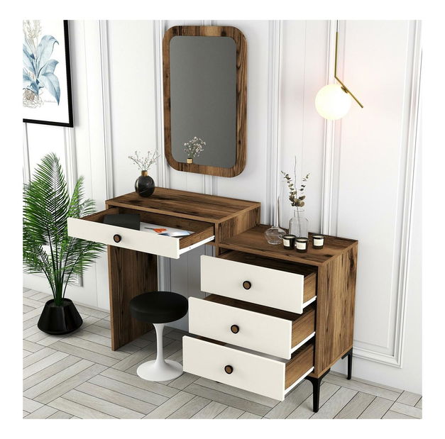 Toaletní stolek Logan 2 (ořechová + krémová) (se zrcadlem)