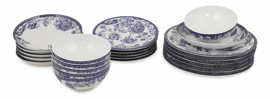 Jídelní souprava (24 ks.) Ziggy (modrá + bílá)