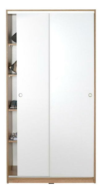 Šatní skříň s posuvnými dveřmi Seworella 1 (lososová bílá + světlé dřevo)