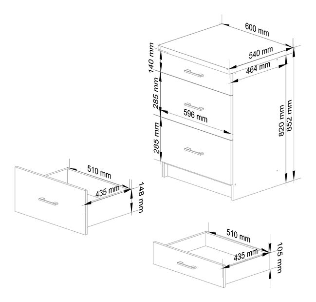 Dolní kuchyňská skříňka Lula s60 sz3 (matná bílá + dub sonoma)