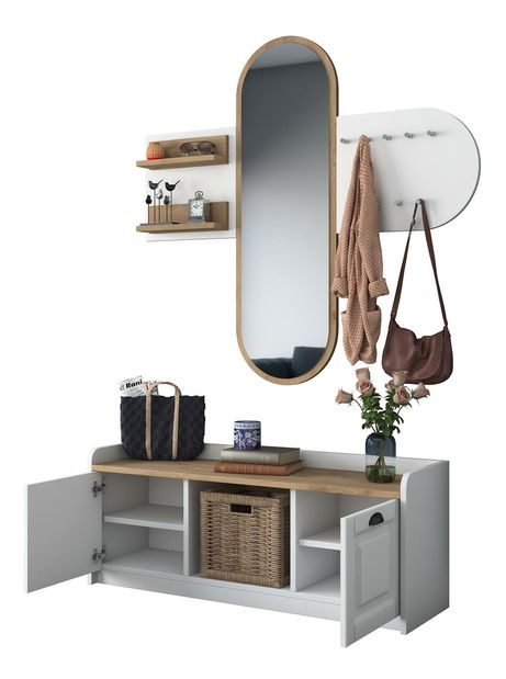 Předsíňová sestava Vosiku 3 (bílá + ořech)