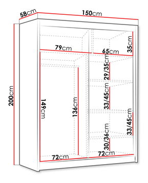 Šatní skříň s posuvnými dveřmi Hyzron IV 150 (bílá + černá + zlatá)