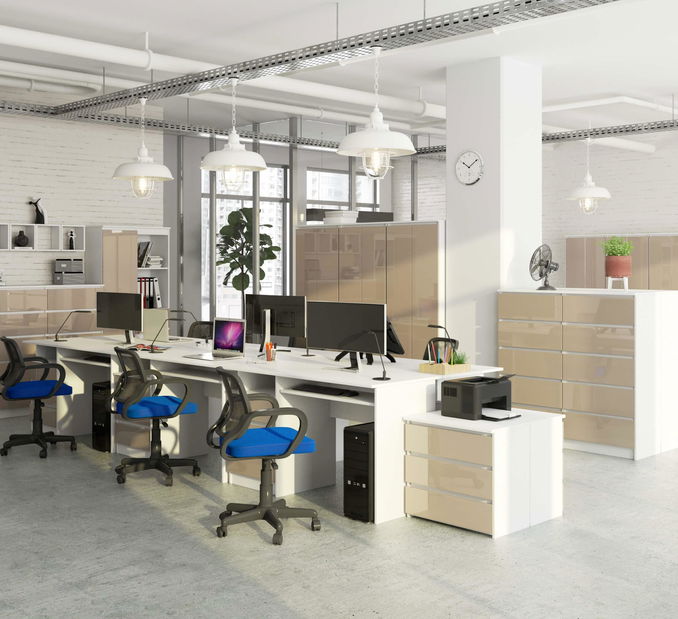 PC stolek Bronte (bílá + lesk cappuccino)