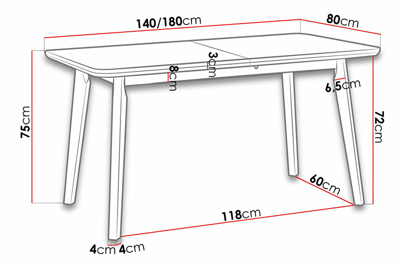 Stůl Harry 80 x 140+180 VII (bílá + dub sonoma)