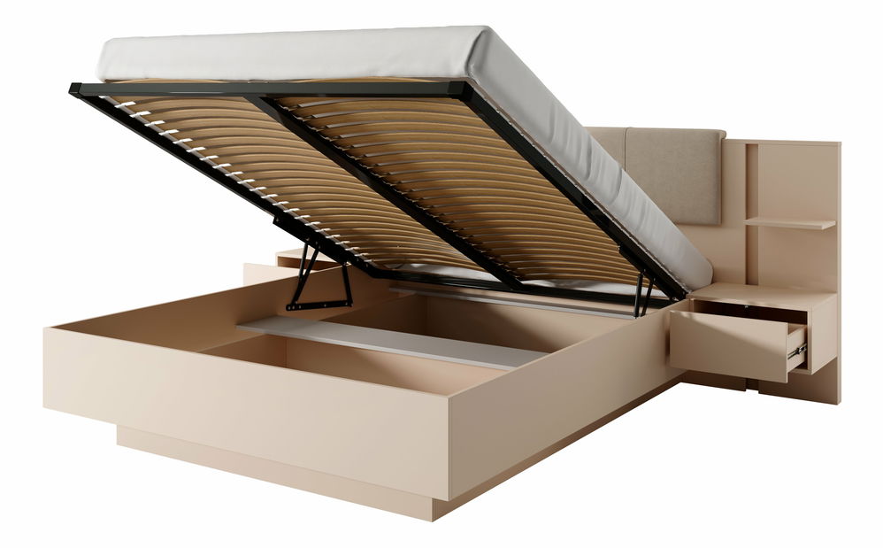 Manželská postel 160 cm s nočními stolky Danton K (s úložným prostorem) (bez matrace a roštu) (béžová)