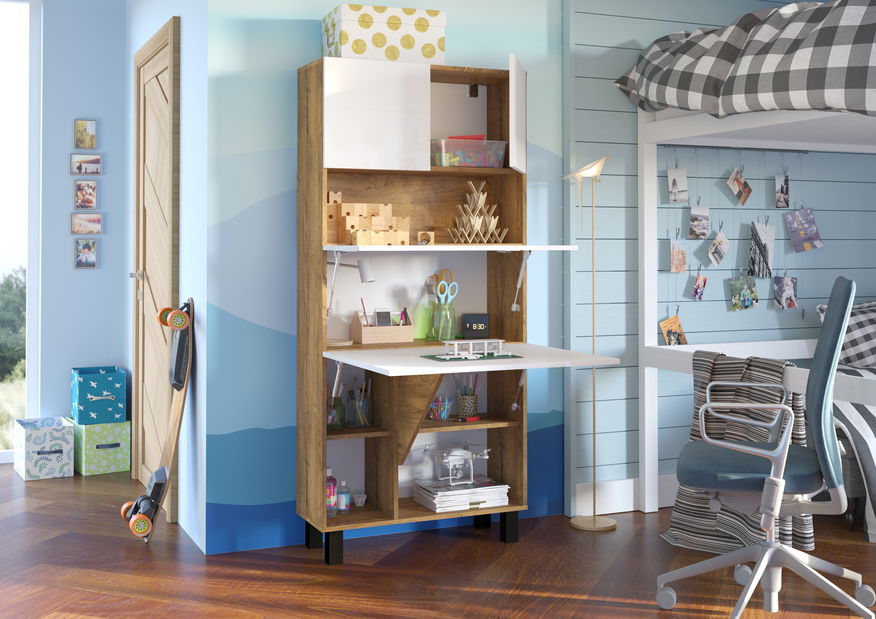 PC stolek Home (bílá lesklá + dub burgundský)