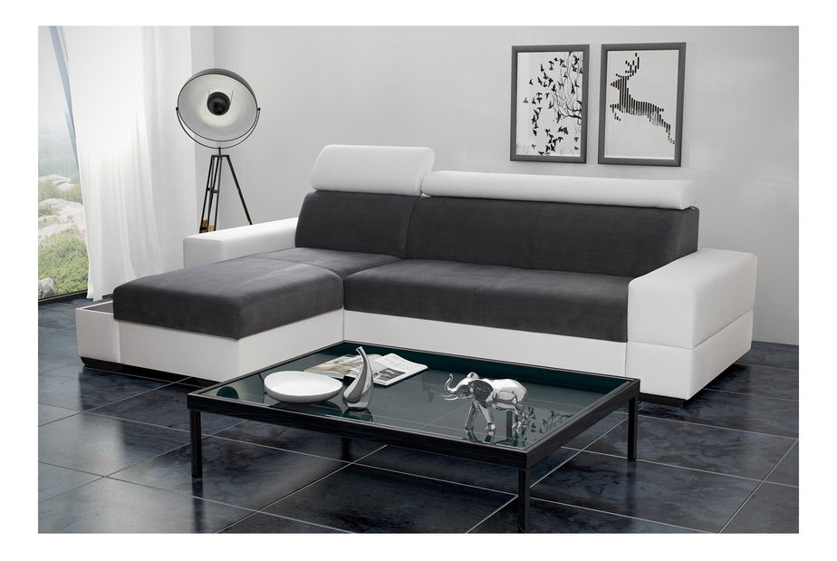 Rohová sedací souprava Lacey (bílá + šedá) (L)