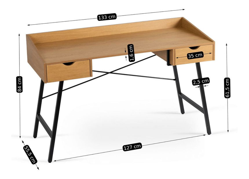 Psací stolek Igualada (dub zlatý + černá)