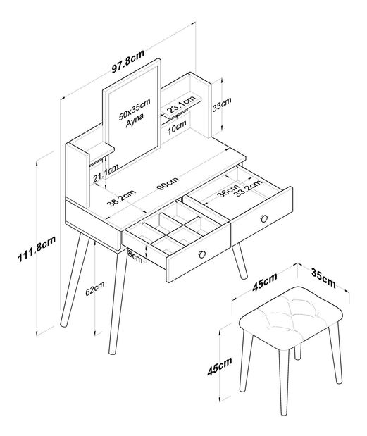Toaletní stolek s taburetkou Blake 102 (bílá)
