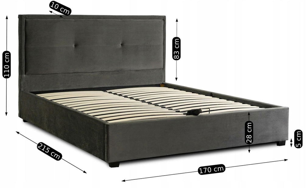 Manželská postel 160 cm Acompanaba (šedá) (s roštem) (s úl. prostorem)