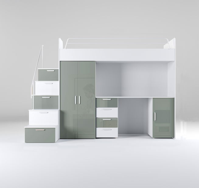 Dětská postel Ruby IV S (bílá + lesk mátový) (s rošty)