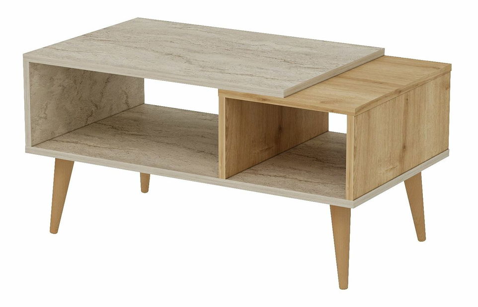 Konferenční stolek Antoneita (travertin + dub safírový)