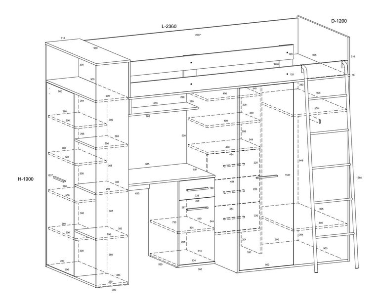 Patrová postel 90 cm Vivian (P) (s roštem) (dub artisan + nebeská modrá)