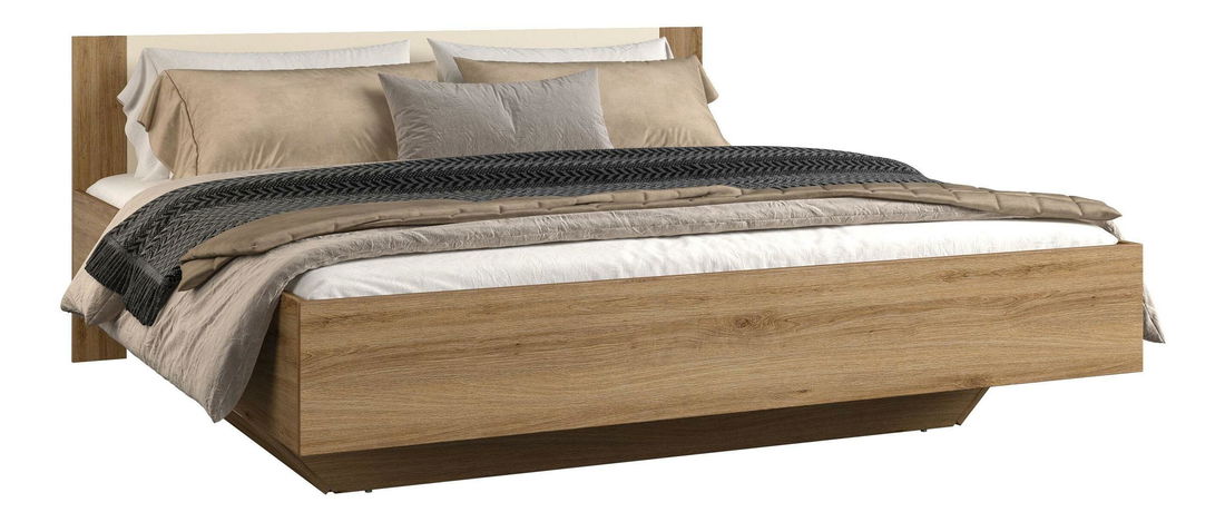 Manželská postel Verdeene 180 (divoký dub + béžová)