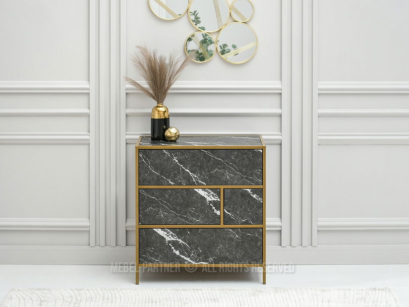 Komoda Soren Kom (černý mramor + zlatá)
