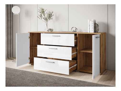 Komoda Ikinra (dub wotan + lesk bílý)