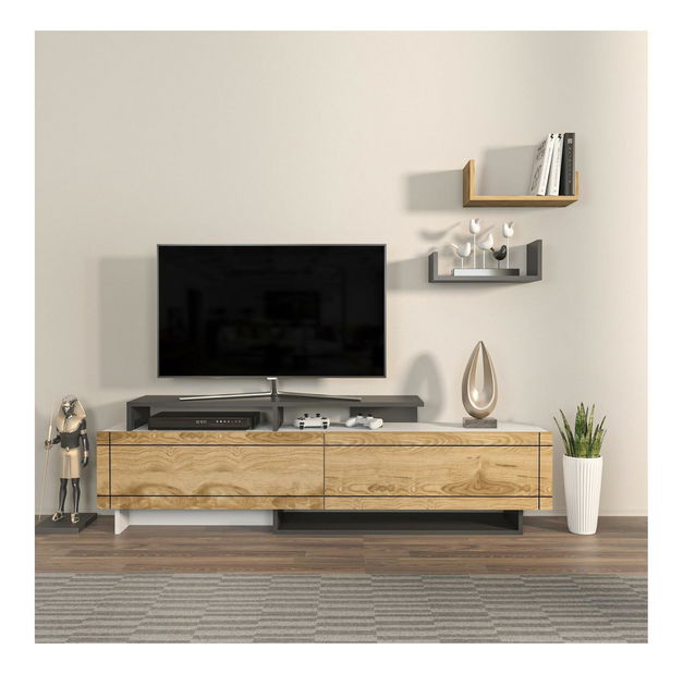 Obývací stěna Tammeko (bílá + dub + antracit)