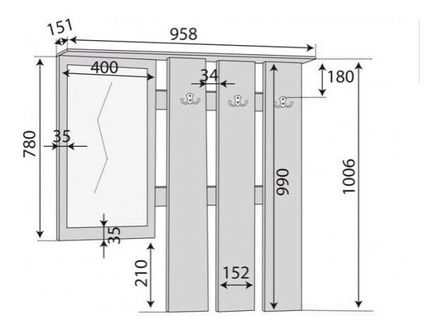 Věšákový panel se zrcadlem Orlando 03