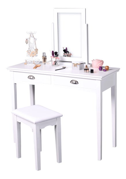 Toaletní stolek s taburetem Rylan (bílá)