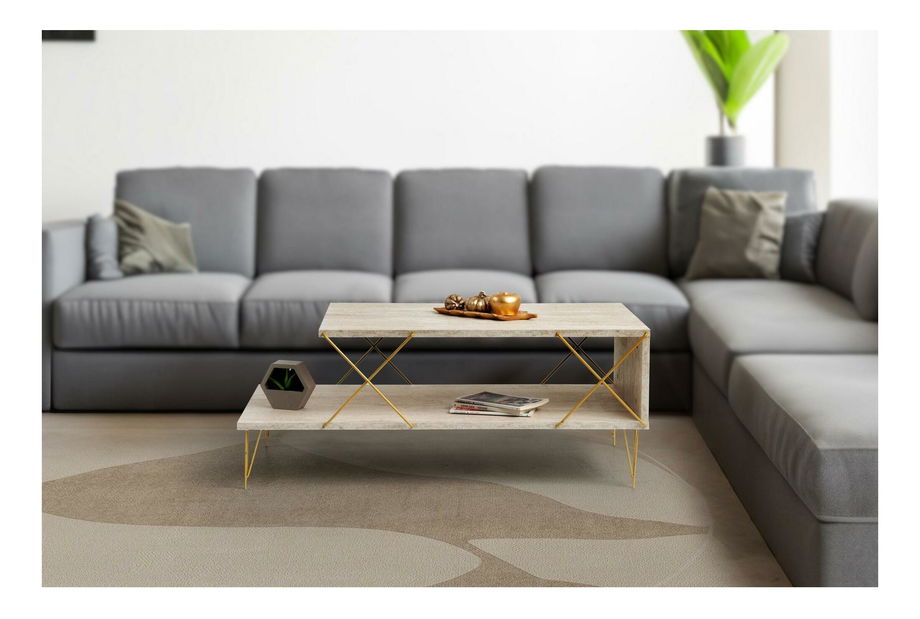 Konferenční stolek Loira (zlatá + mramor světlý)