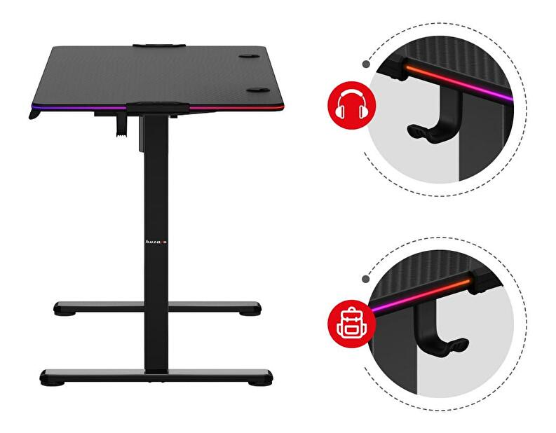 Elektricky nastavitelný PC stolek Hyperion 8.2 (černá + vícebarevná) (s LED osvětlením)
