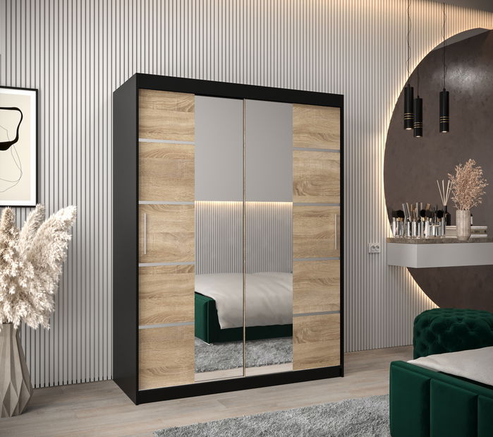 Šatní skříň 180 cm Verika 4 180 (černá + dub sonoma)