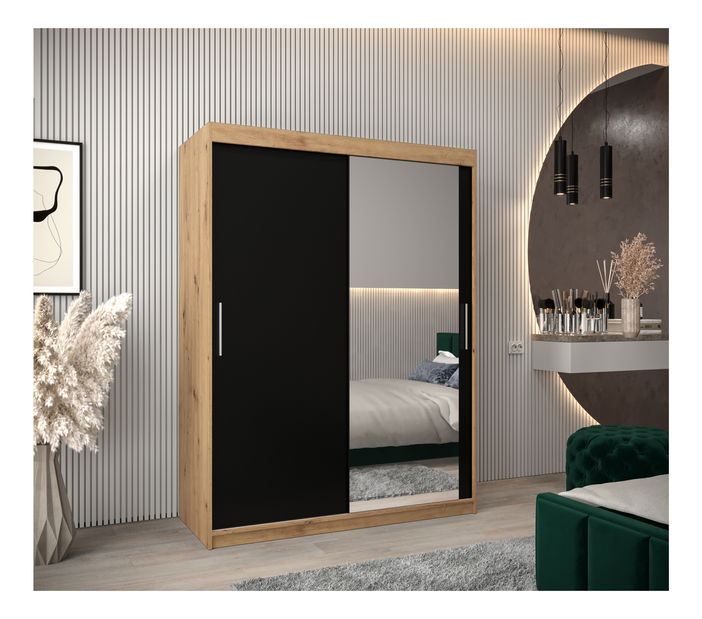 Šatní skříň 150 cm Toki 2 (Dub artisan + Černá matná)