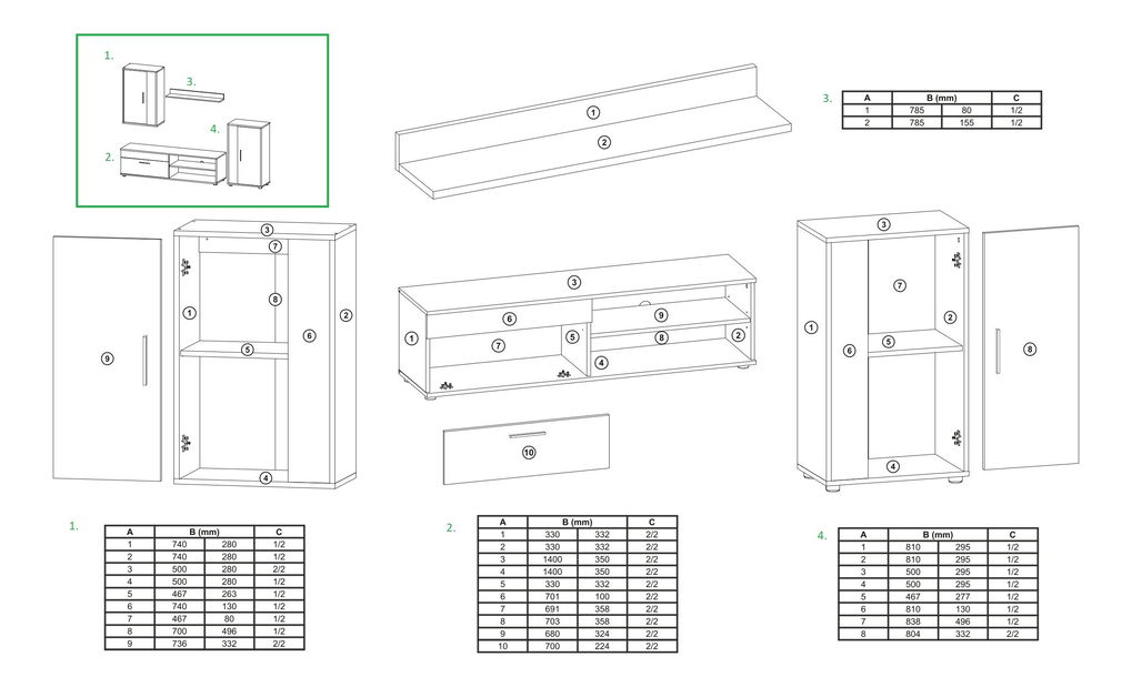 Obývací stena Beth (dub sonoma + biela)