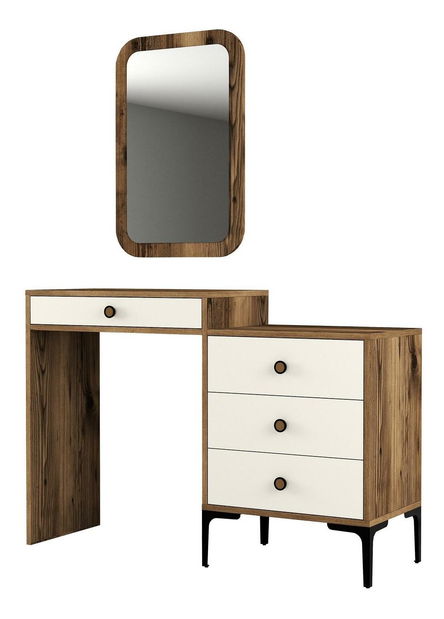 Toaletní stolek Logan 2 (ořechová + krémová) (se zrcadlem)