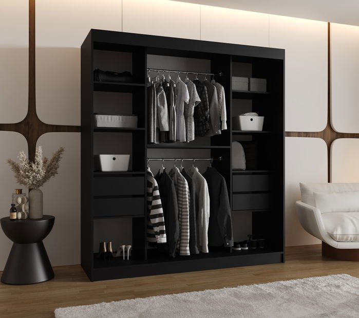 Šatní skříň 180 cm Boomer 2 (černá) (s osvětlením)