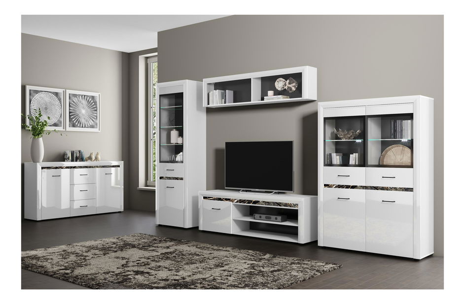 Obývací pokoj Wanetta 1 (bílá lesklá) (s osvětlením)