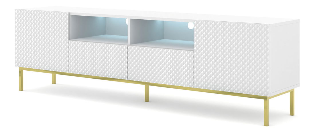 TV skříňka/stolek CCK 4D 200 Rowanna (bílá lesklá + zlatá)