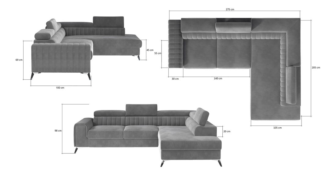 Rohová sedačka Laurite (modrá) (P)