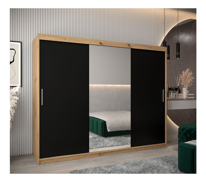 Šatní skříň 250 cm Toki 1 (Dub artisan + Černá matná)