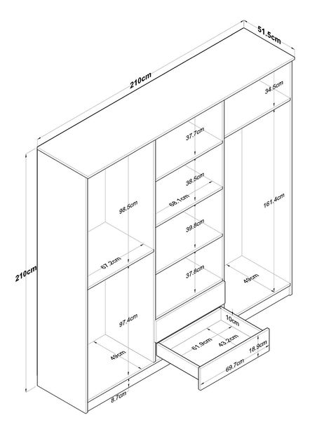 Šatní skříň Bafaretta 30 (se zrcadlem) (ořech + bílá)