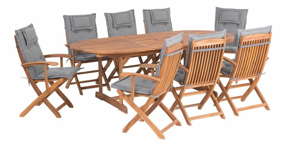 Zahradní jídelní sada Mali (světlé dřevo) (šedé podsedáky)